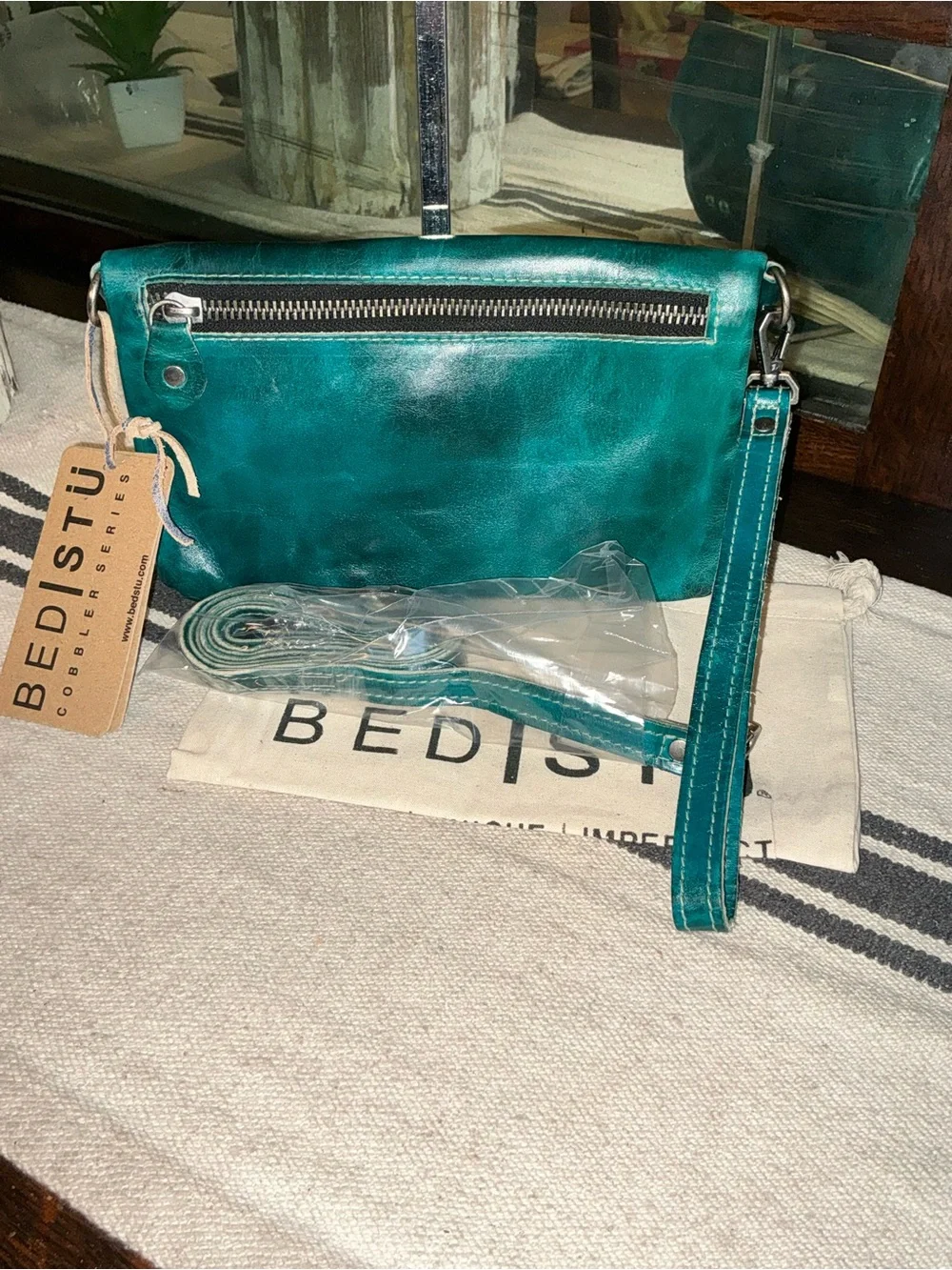 NWT Bed Stu Cadence Wallet Wristlet Crossbody Bag Arctic Teal Driftwood  $179